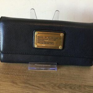 Vintage Marc by Marc Jacobs Black Leather Long Flat Wallet with Gold Plaque